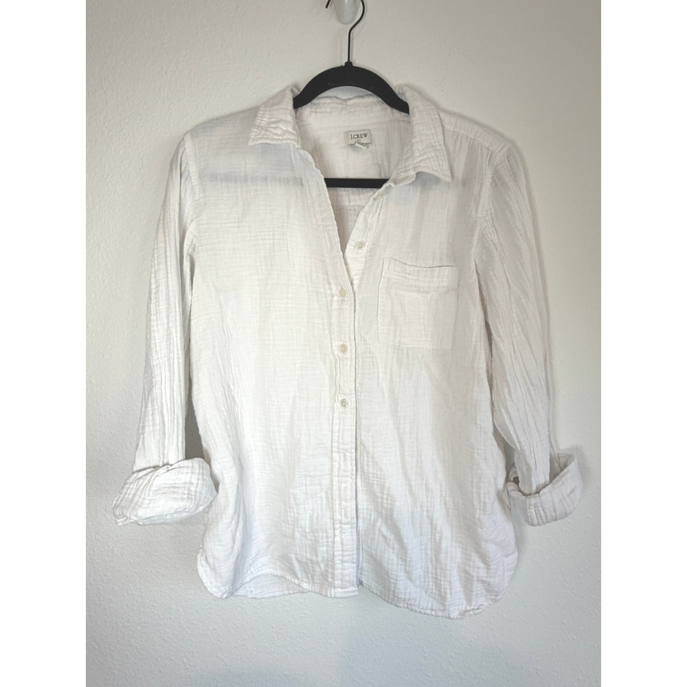 J.Crew White Double Gauze Cotton Button Down Shirt Long Sleeve Pocket Top M